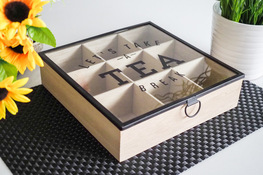 Pudełko drewniane na herbatę 24.3 x 24.3 x 6.3 cm