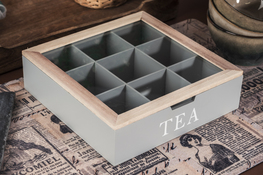 Pudełko drewniane na herbatę 24 x 24 cm mix kolorów