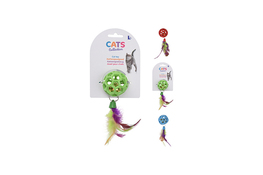 Zabawka dla kota piłka z dzwonkiem i piórkami mix kolorów